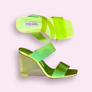 Steve Madden Neon Green Transparent Wedges Platforms size 7.5